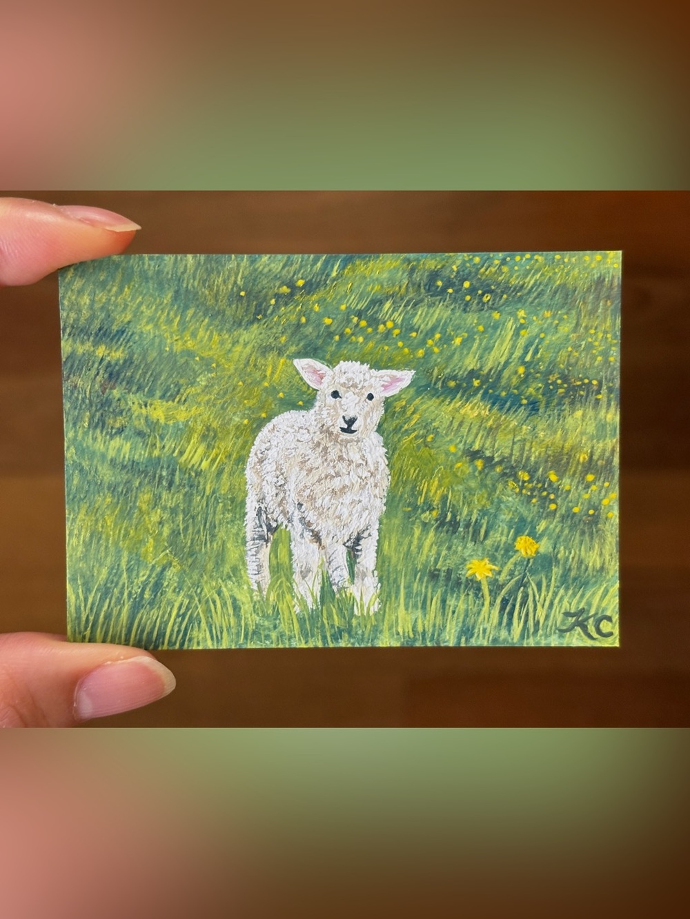 ACEO Original Sheep Field Panoramic Landscape Series 1of3 Acrylic-PaperTrailbyKC